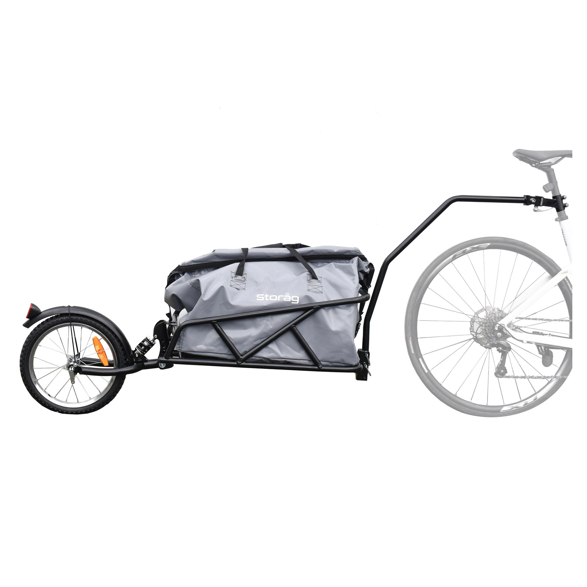 Single-wheel bike trailer with bag and shock absorber