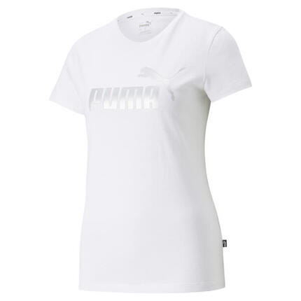 Essentials+ Metallic Logo T-Shirt Damen PUMA Black Silver Metallic