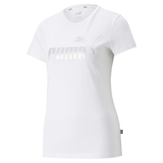 Essentials+ Metallic Logo T-Shirt Damen PUMA Black Silver Metallic