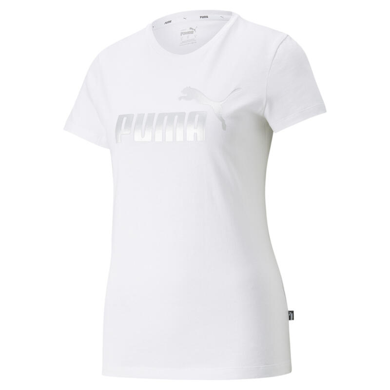 Essentials+ Metallic Logo T-Shirt Damen PUMA White Silver Metallic