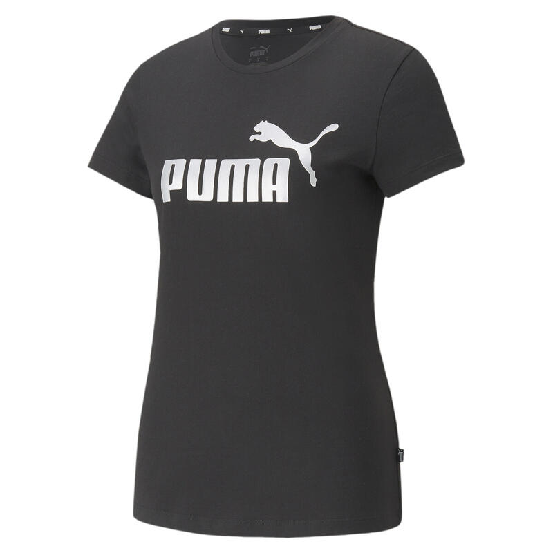 T-Shirt Essentials+ Metallic Logo PUMA preta prateada metálica para mulher