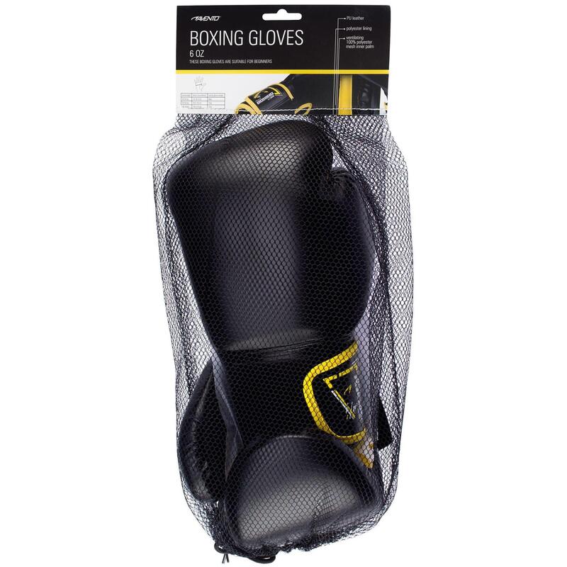 Mănuși de box PU Avento 6 Oz, negru-galben.