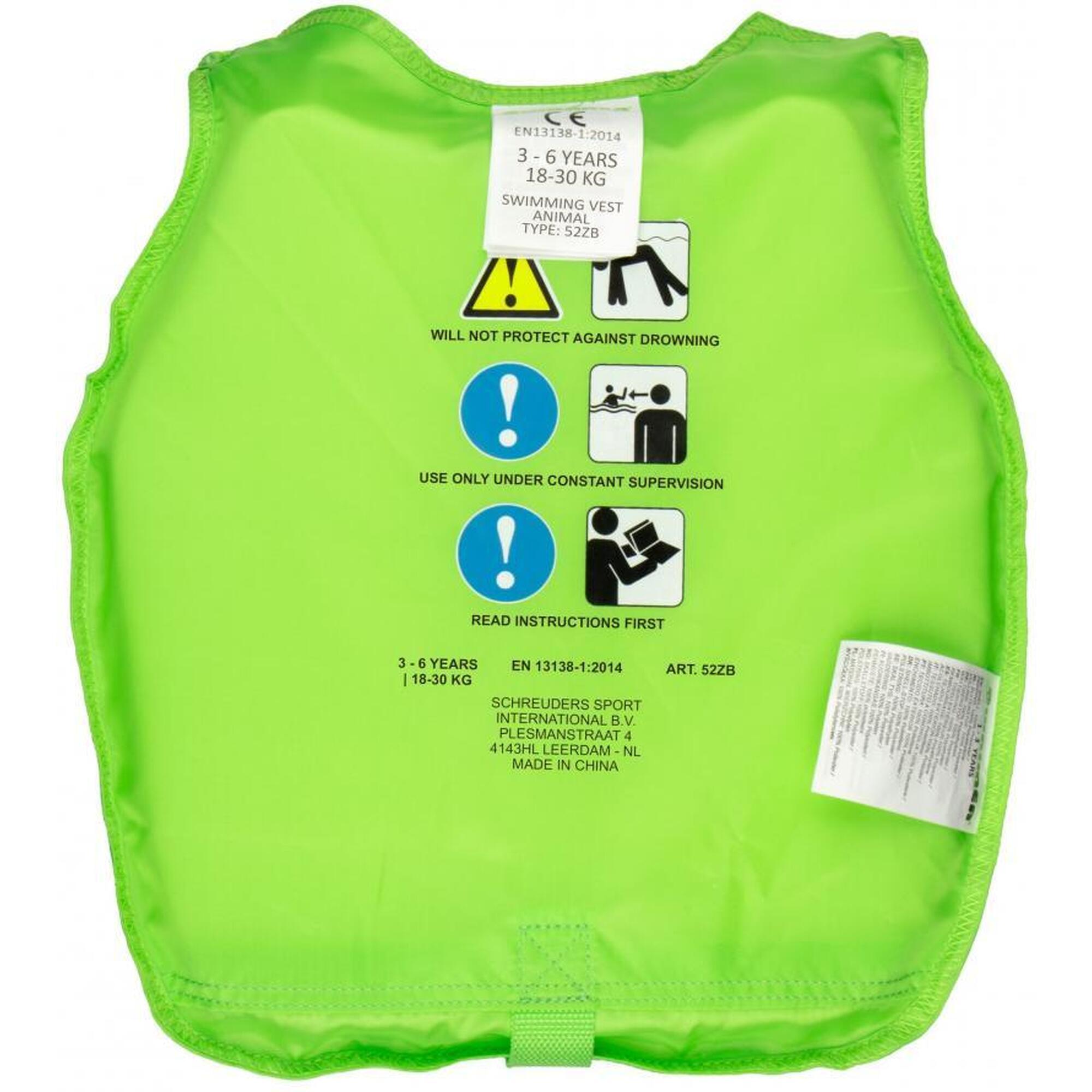 Vesta de înot Waimea Animal, 3–6 ani, 18–30 kg, verde