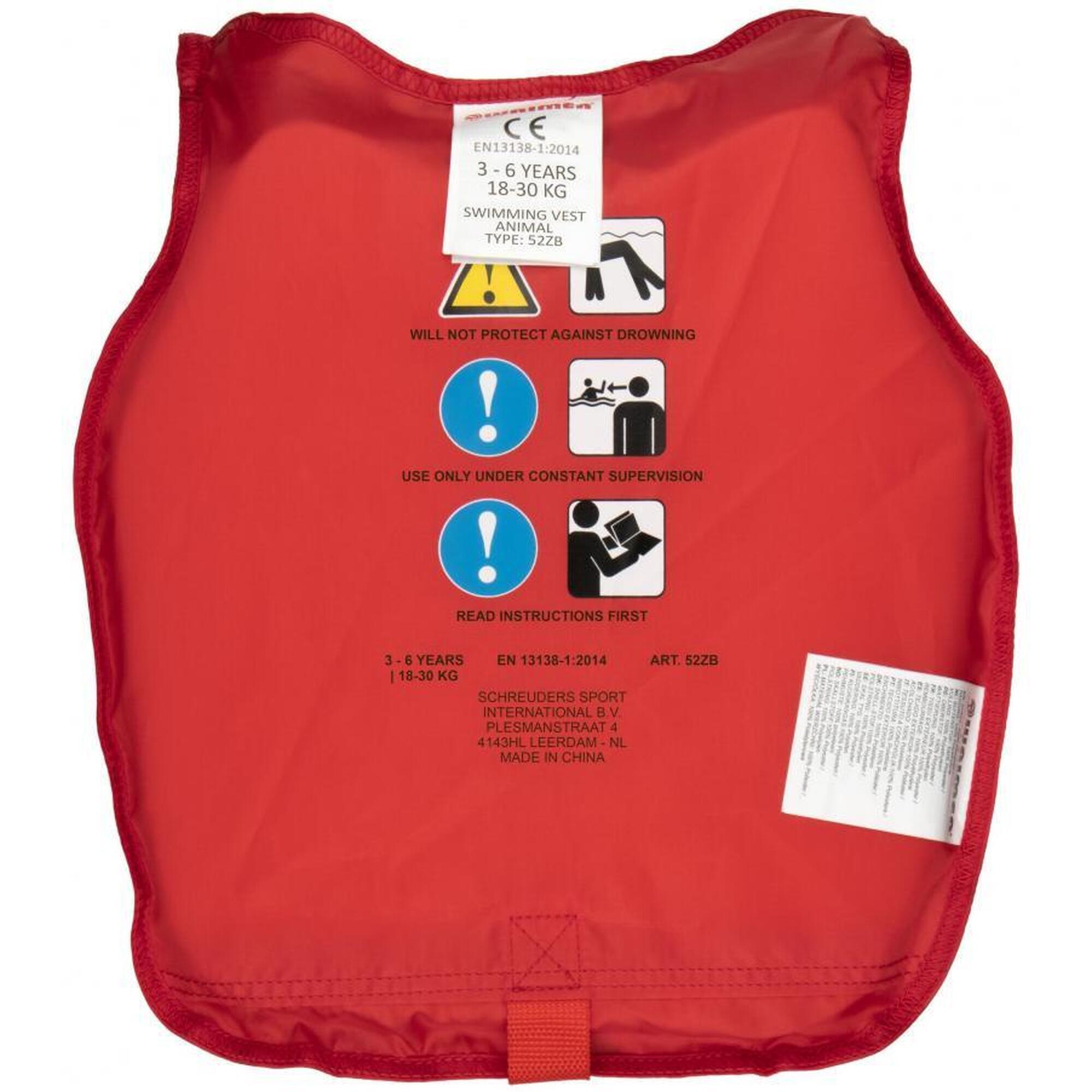 Vesta înot Waimea Animal pentru copii 3-6 ani, 18-30 kg, roșu