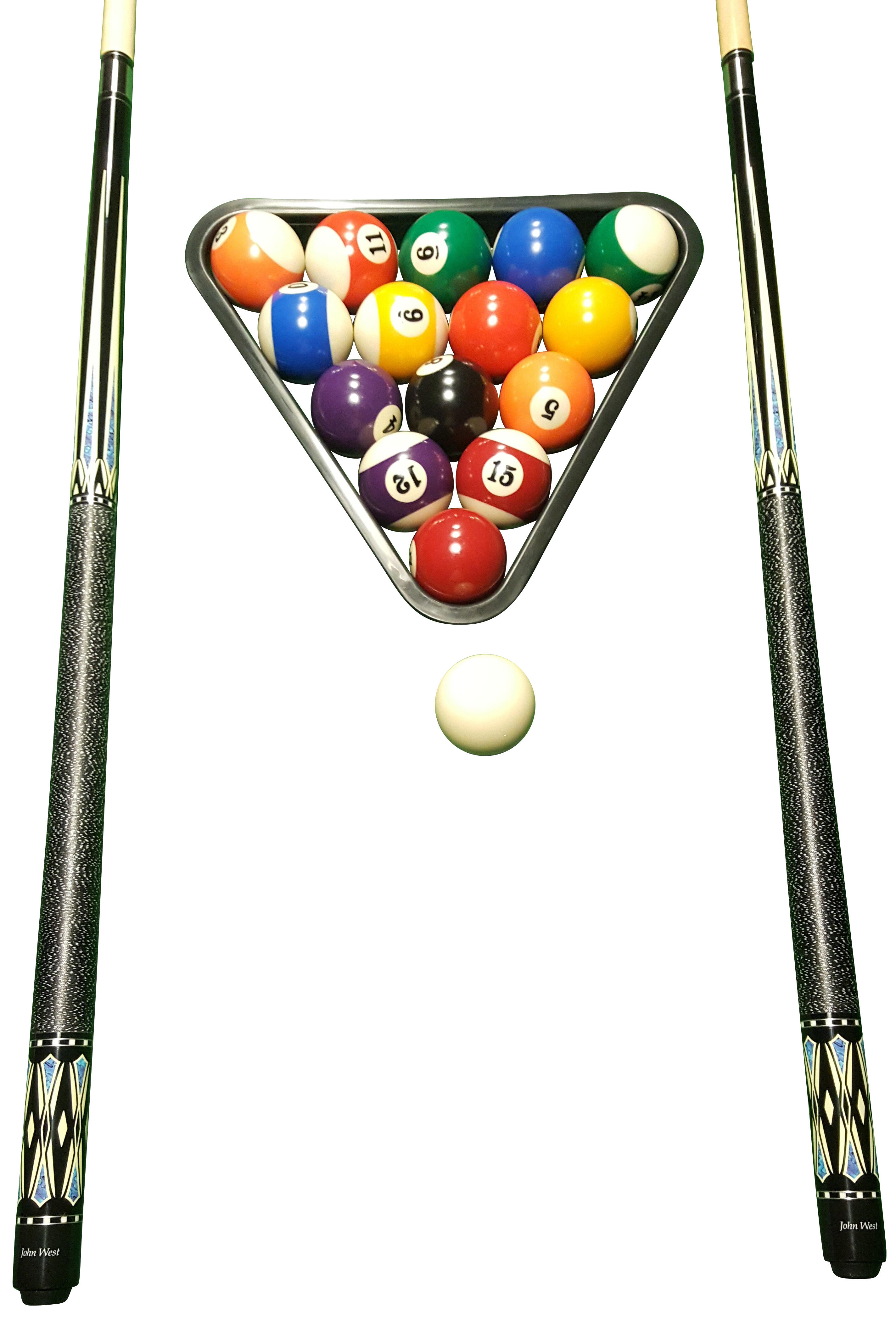 John West professionele biljartset - ballen + driehoek + 2 keuen JW-3 1/1