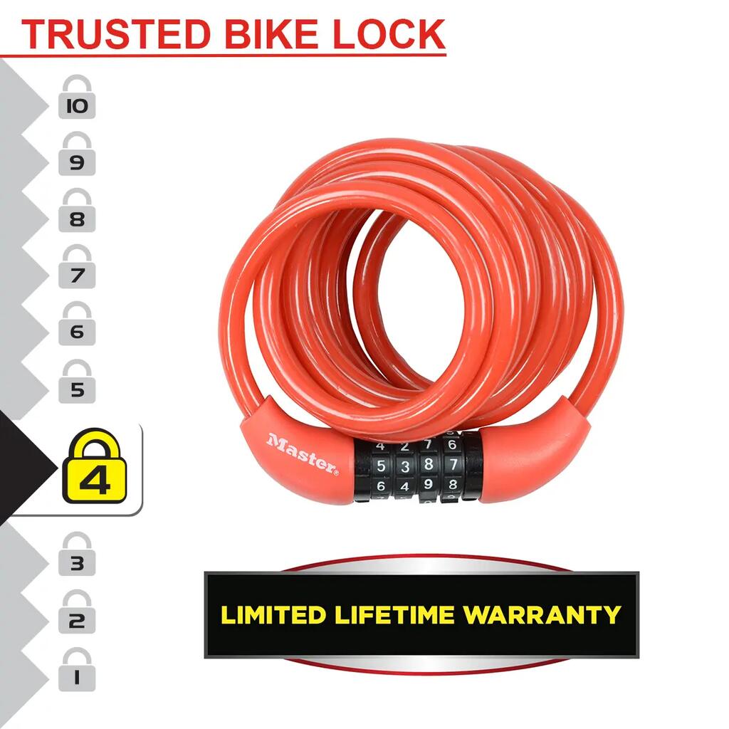 Bike Lock Cable, 4-Digit Combination, 180 cm x 8 mm