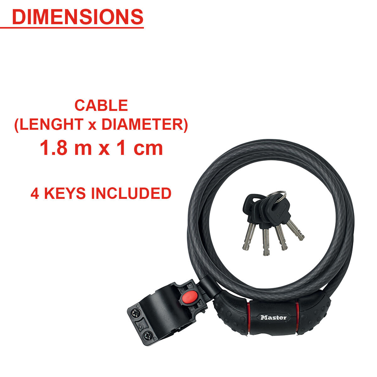 Candado Bicicleta 1,8 m Cable Llave Flexible Montaje Exterior 1,8 m x 1 cm 5/5
