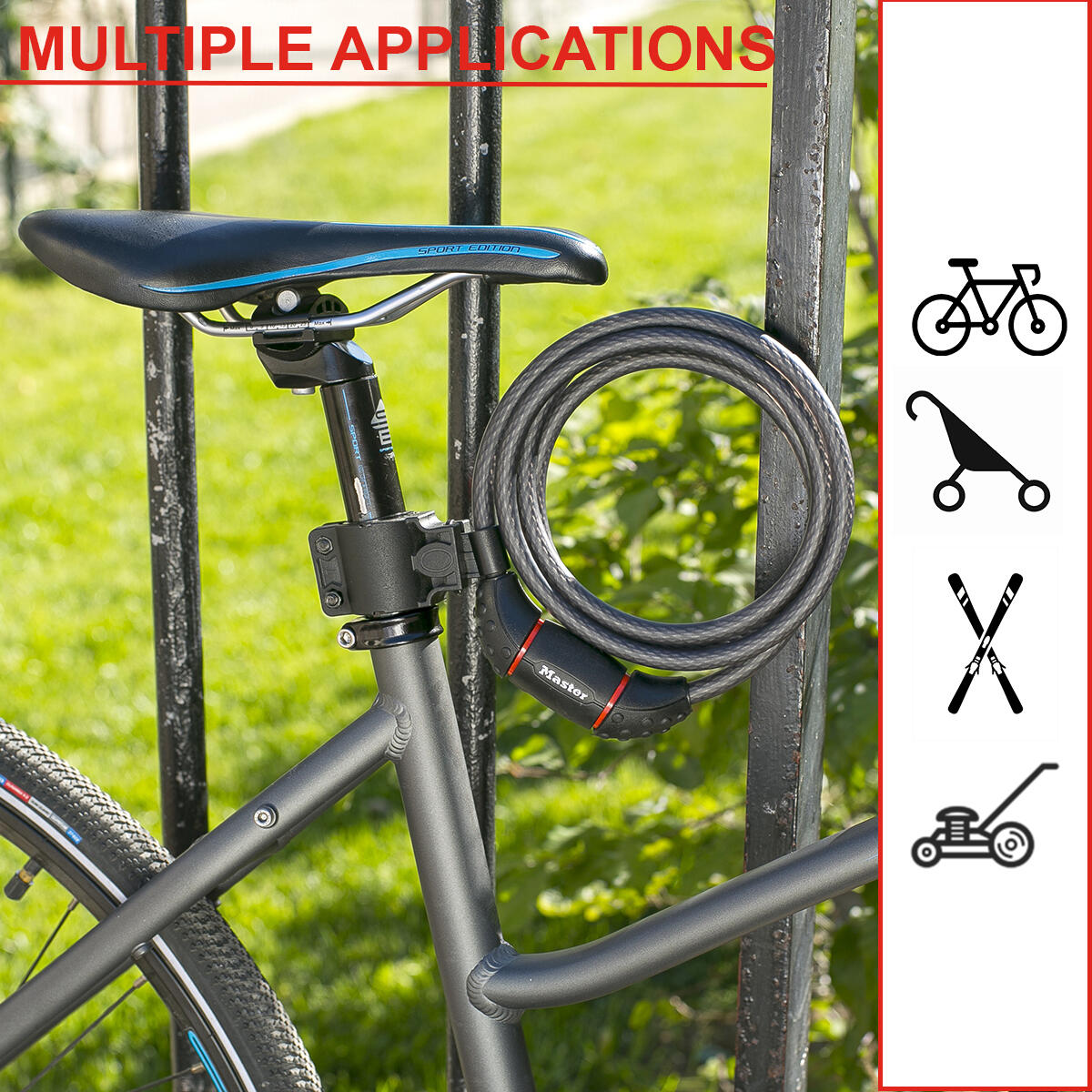 Candado Bicicleta 1,8 m Cable Llave Flexible Montaje Exterior 1,8 m x 1 cm 4/5
