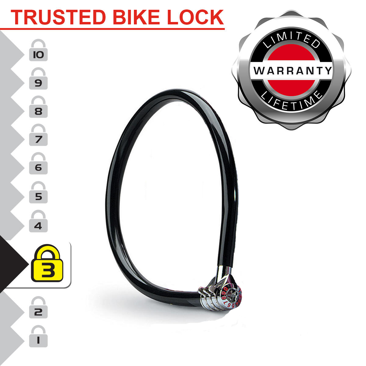 Bicicletta Lucchetto cavo Combinazione Esterno 55 cm x 0,6 cm 2/4
