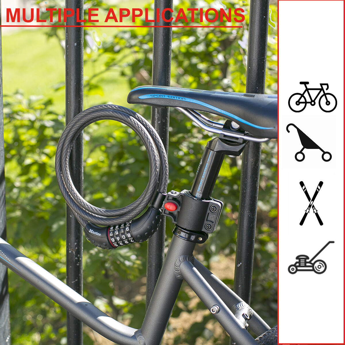 Cable Antivol Vélo [1,8 m Câble] [Combinaison] [Support Fixation Vélo] 3/5