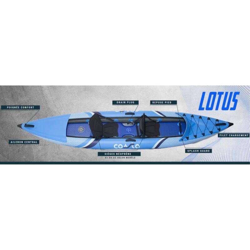 Opblaasbare Lotus Kajak 2 Plaatsen - Max. 120kg - 310x85cm (10'2x33") - Blauw