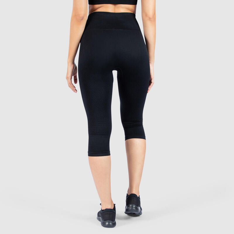 Damen Capri Leggings Bloom Schwarz für Sport & Freizeit