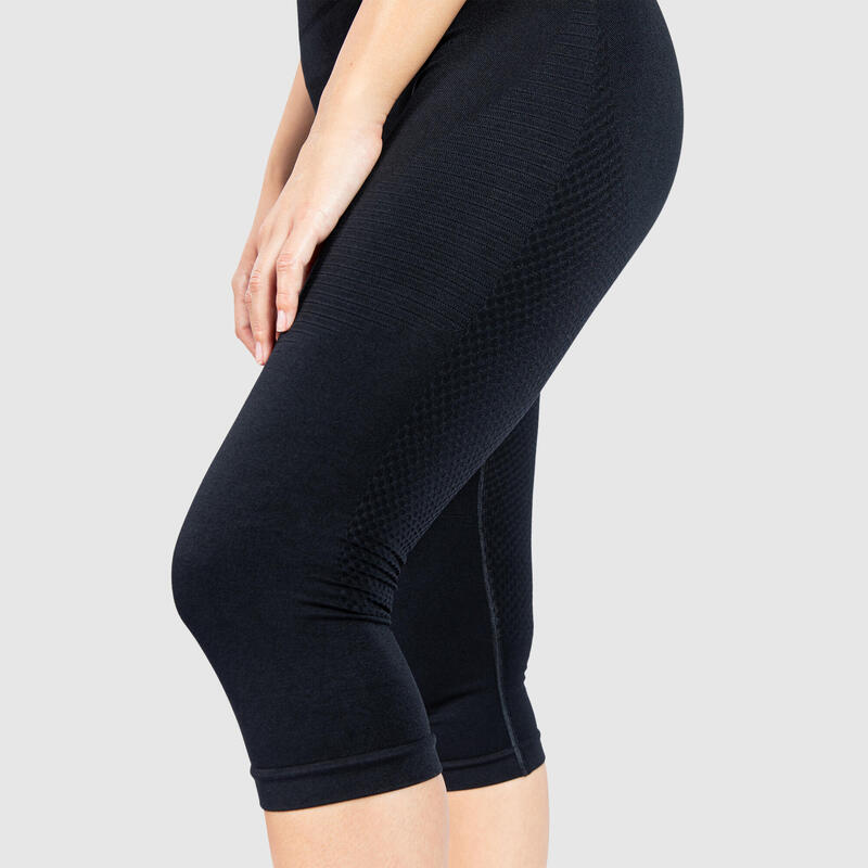 Damen Capri Leggings Bloom Schwarz für Sport & Freizeit