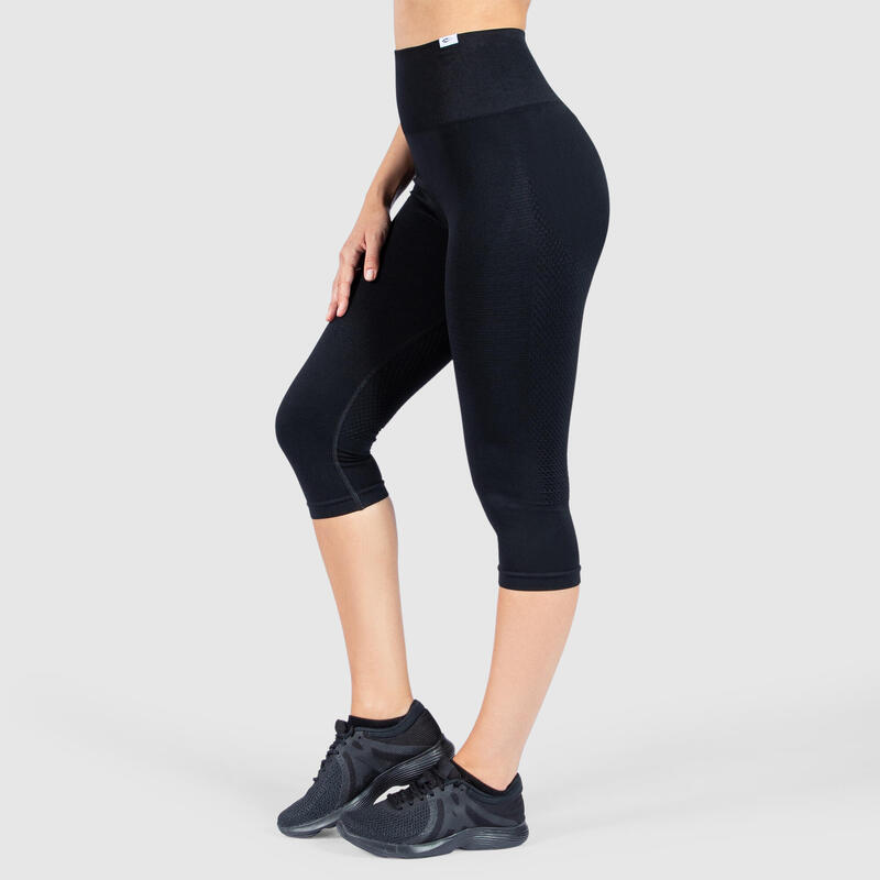 Damen Capri Leggings Bloom Schwarz für Sport & Freizeit