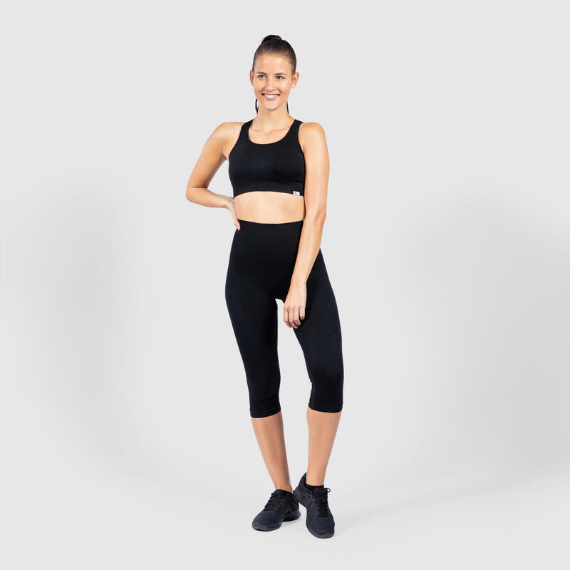 Damen Capri Leggings Bloom Schwarz für Sport & Freizeit