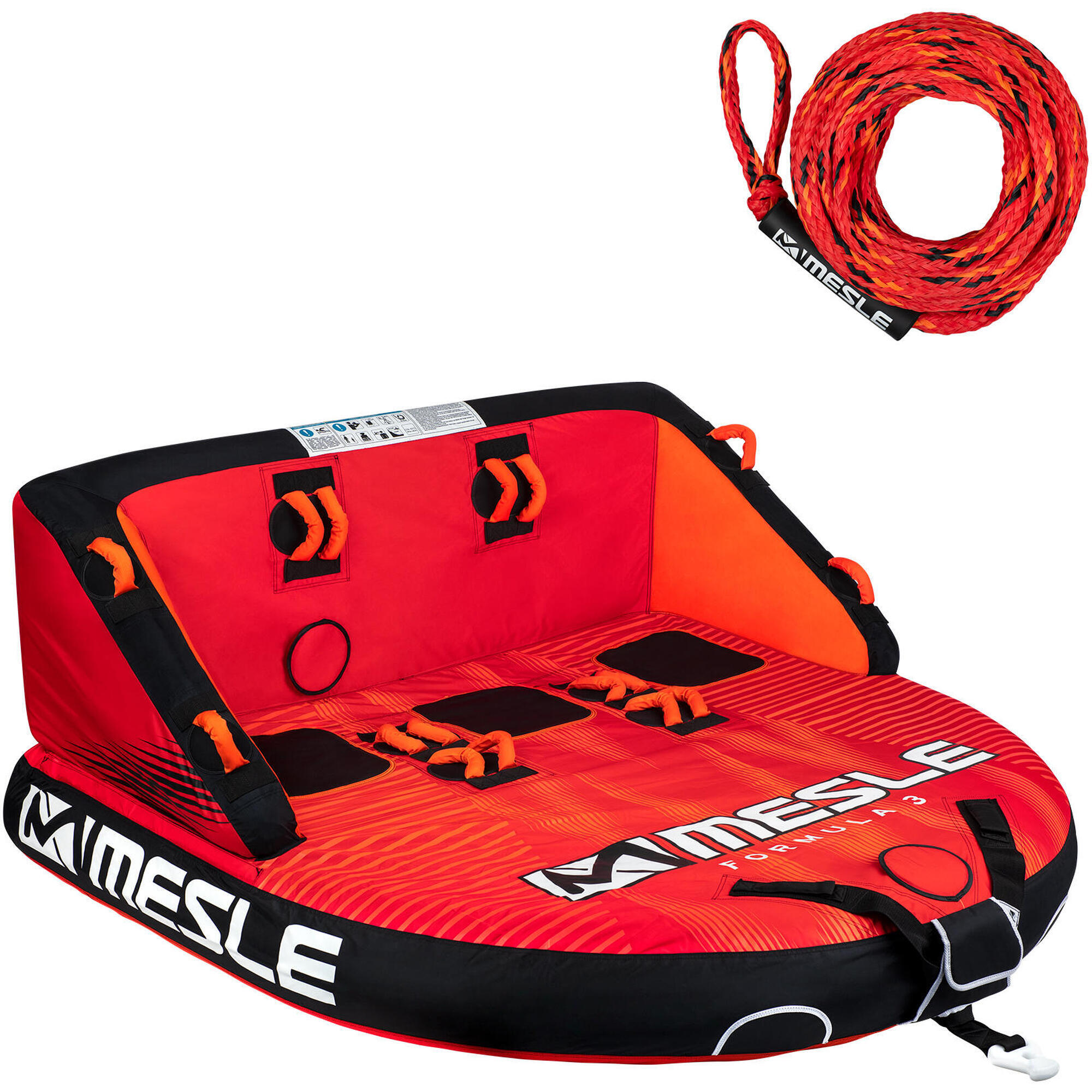 Mesle - Pack Bouée Tractée Formula 2 - 4 Personnes Avec Corde Gonflable Bateau & Jet Ski - Bouée Tractée - Rouge - 3 Places - Decathlon