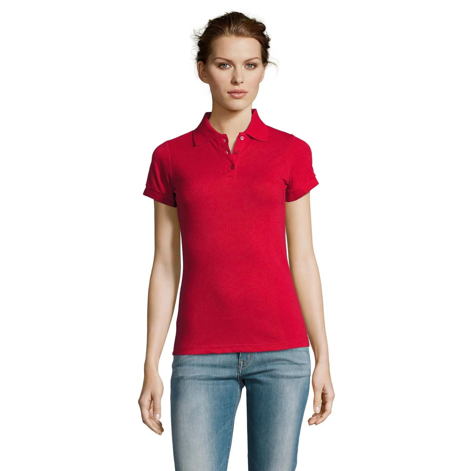 Polo manches courtes PRIME Femme (Rouge) 3/4