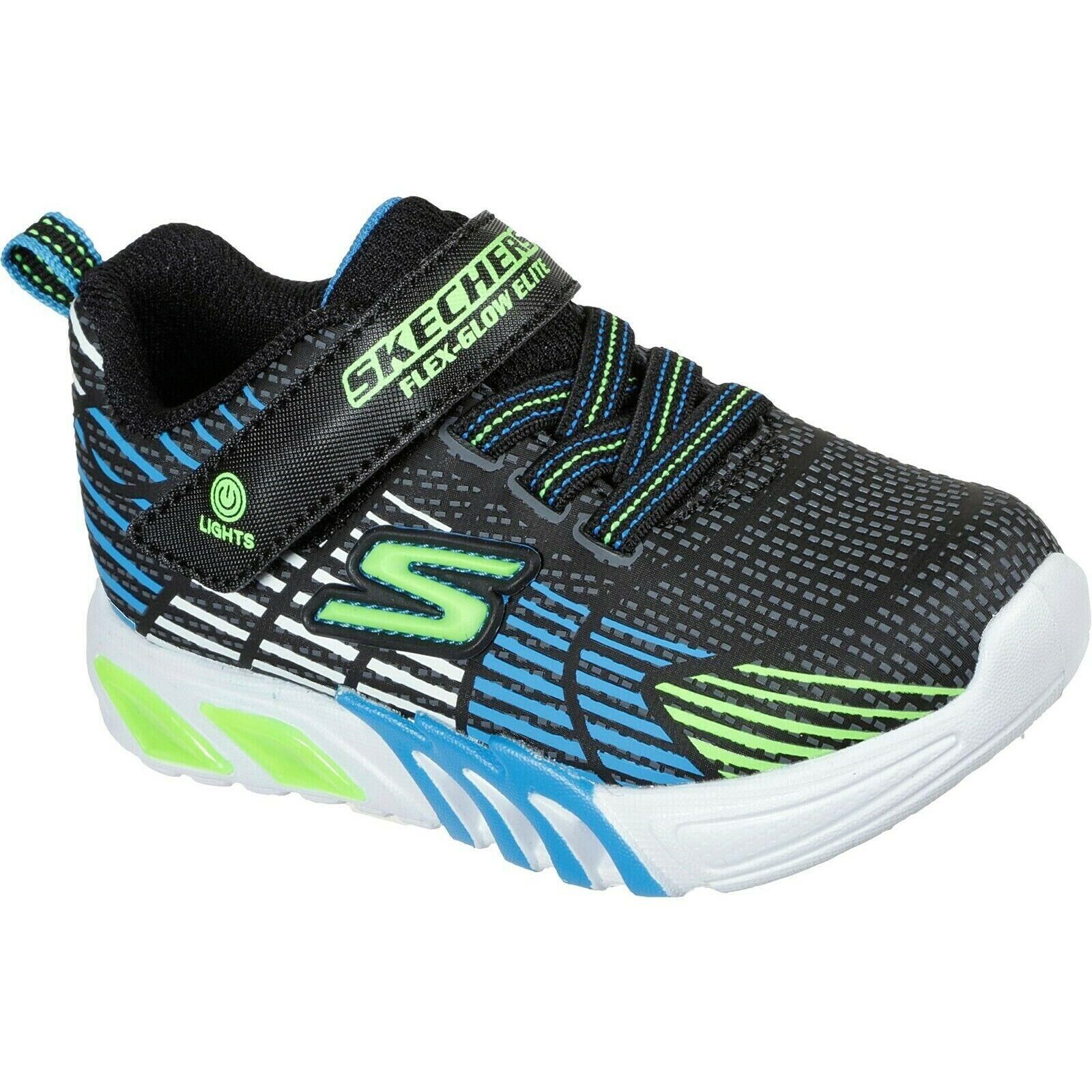 SKECHERS Boys S Lights Flex Glow Elite Trainers (Black/Lime)