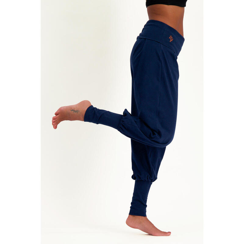 Devi - Comfortabele loosefit aladdin broek met omslagband- bio katoen- Midnight