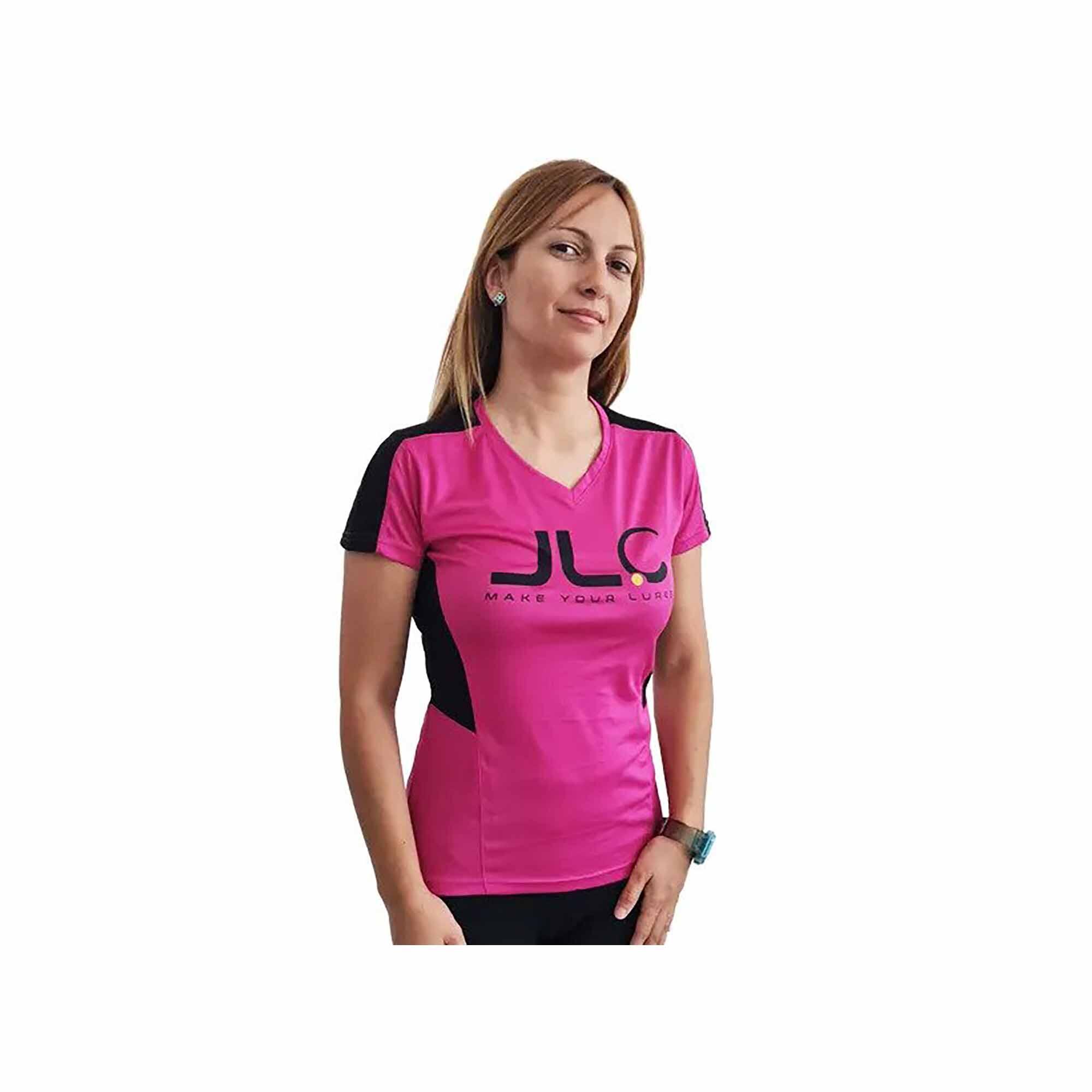 JLC Camiseta Pesca Técnica Poliéster Mujer JLC Rosa-Negro Manga Corta 