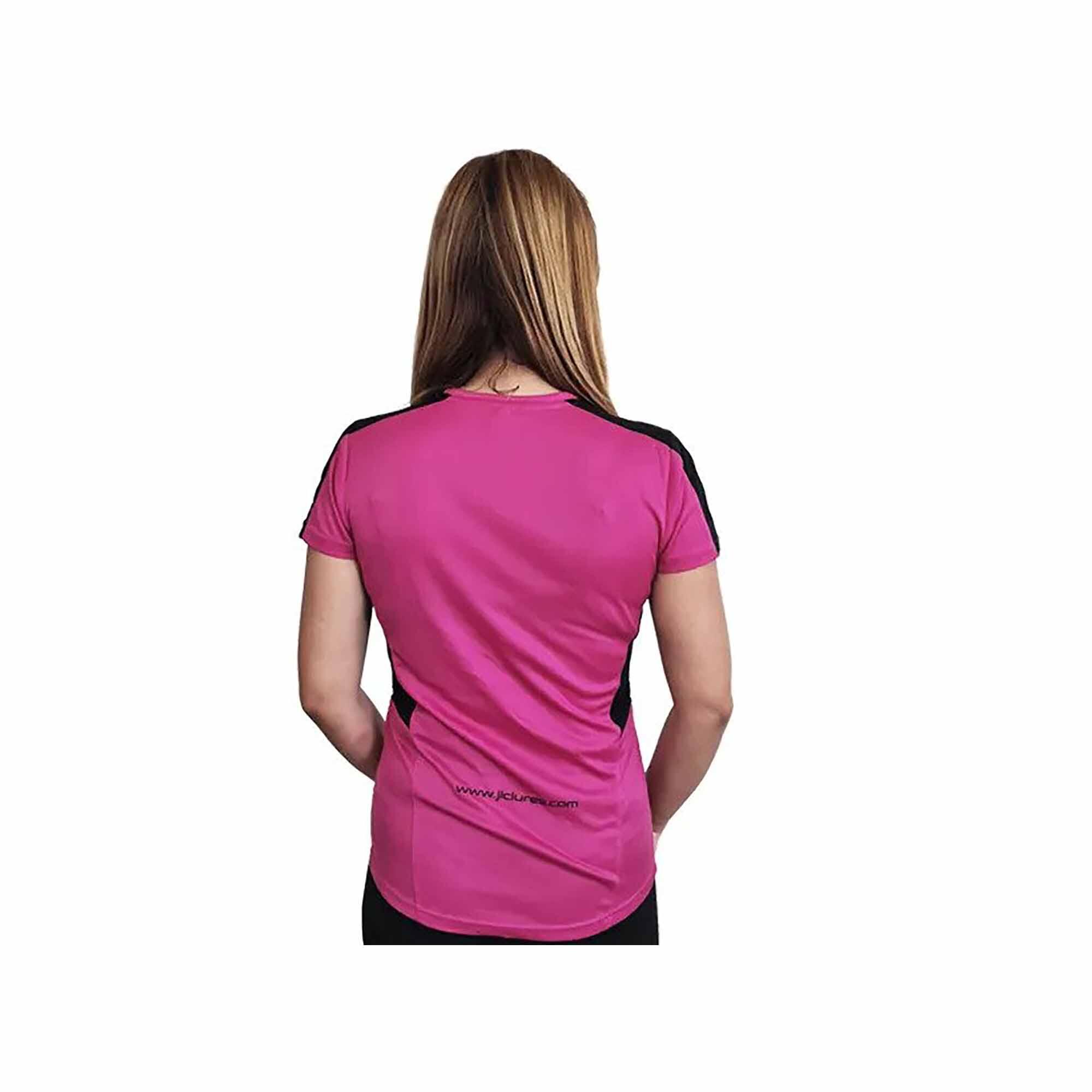 Camiseta Pesca Técnica Poliéster Mujer JLC Rosa-Negro Manga Corta  2/4