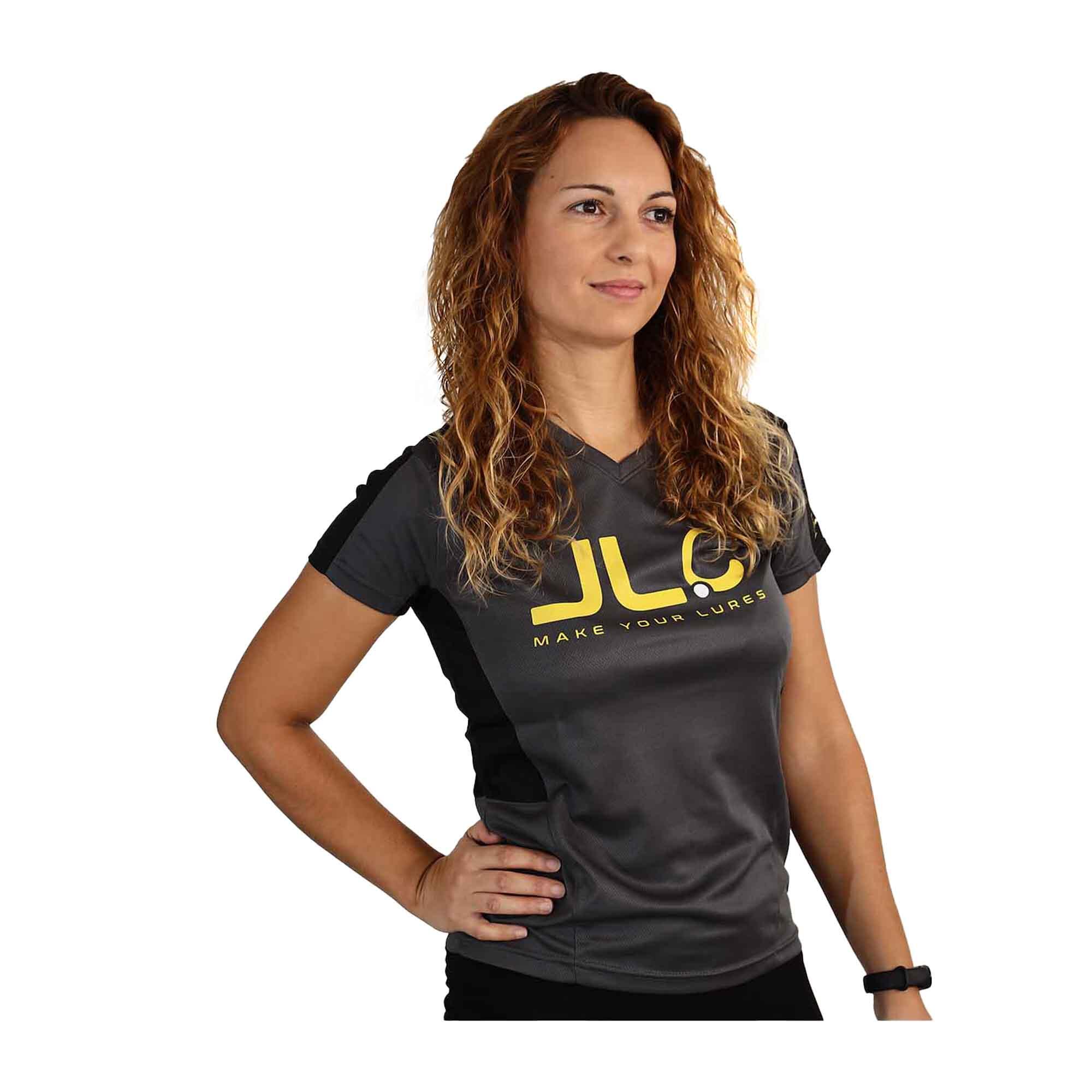 JLC Camiseta Pesca Técnica Poliéster Mujer JLC Gris-Negro Manga Corta 