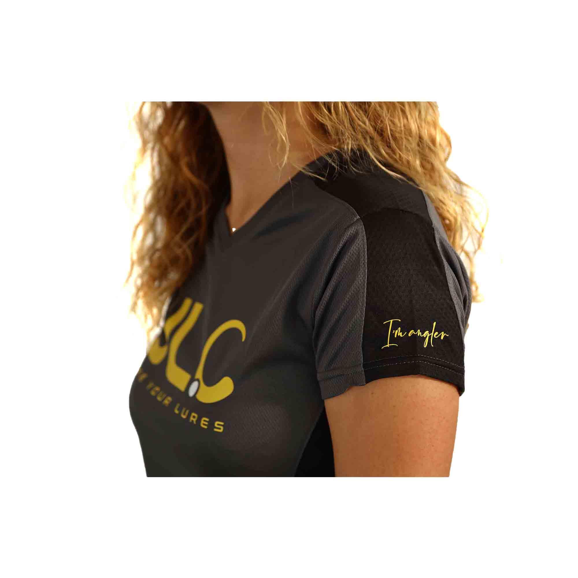 Camiseta Pesca Técnica Poliéster Mujer JLC Gris-Negro Manga Corta  4/6