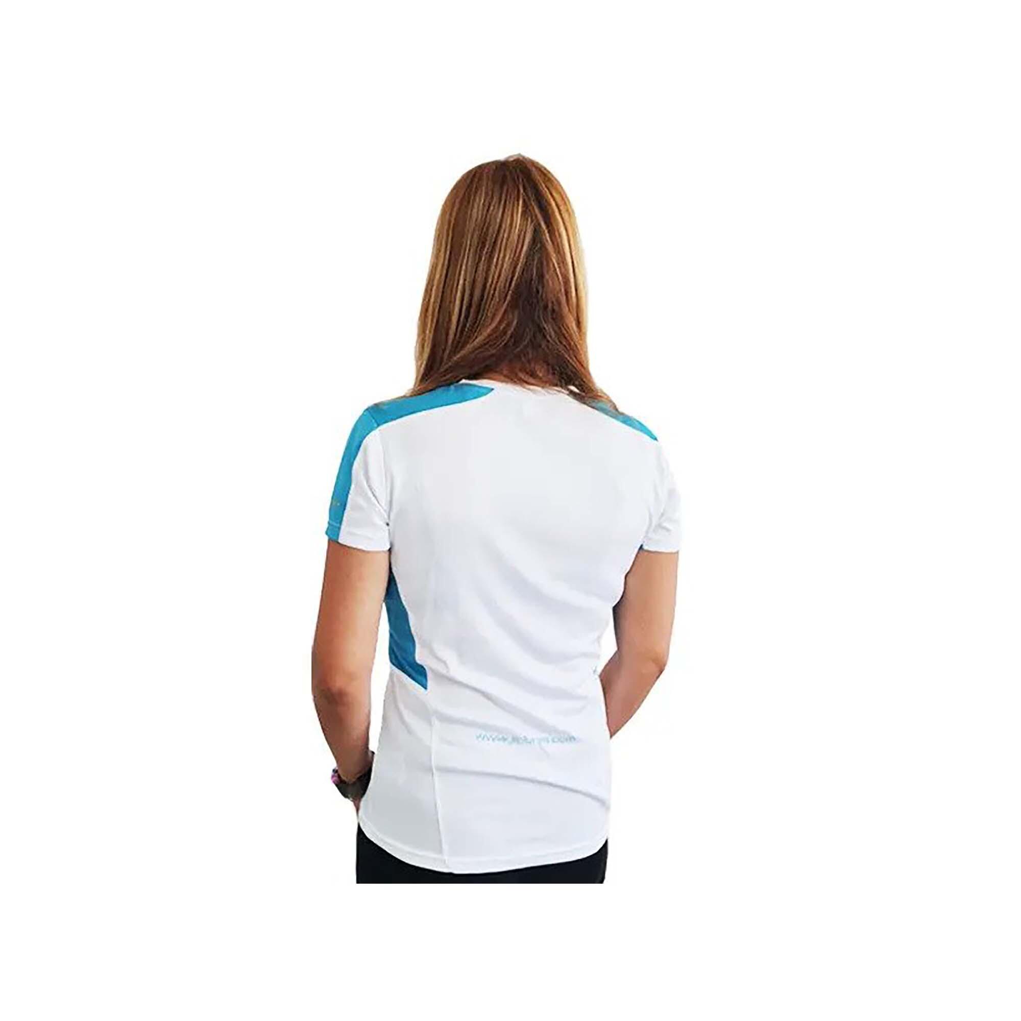 Camiseta Pesca Técnica Poliéster Mujer JLC Celeste-Blanco Manga Corta  2/4