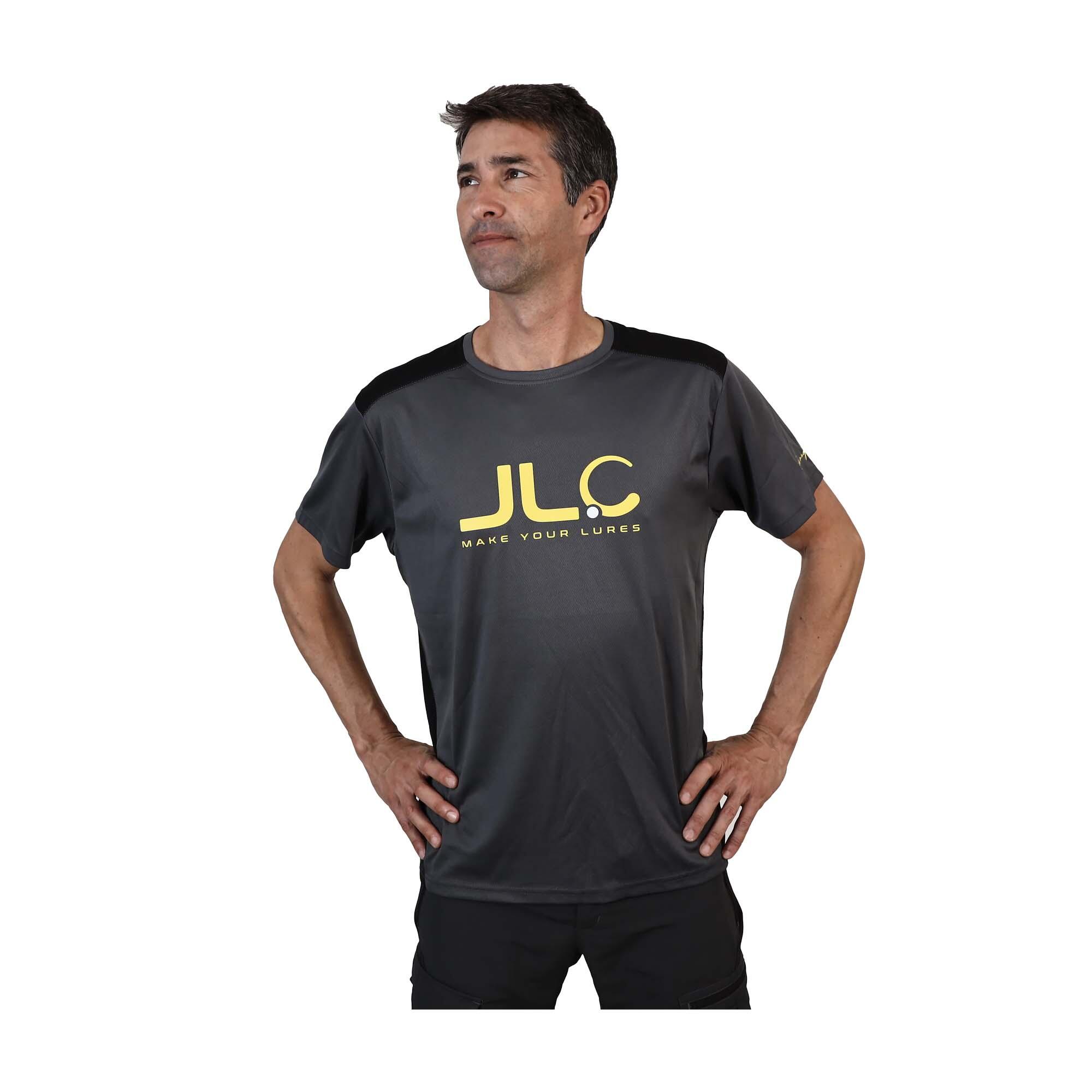 JLC Camiseta Pesca Técnica Poliéster Hombre JLC Gris-Negro Manga Corta 
