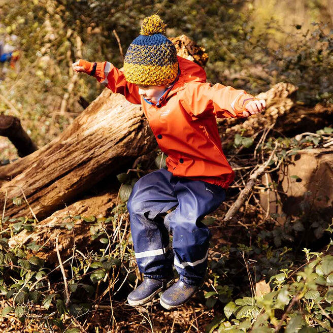 Kids Red Waterproof Jacket & Navy Trouser Rain Set 3/4