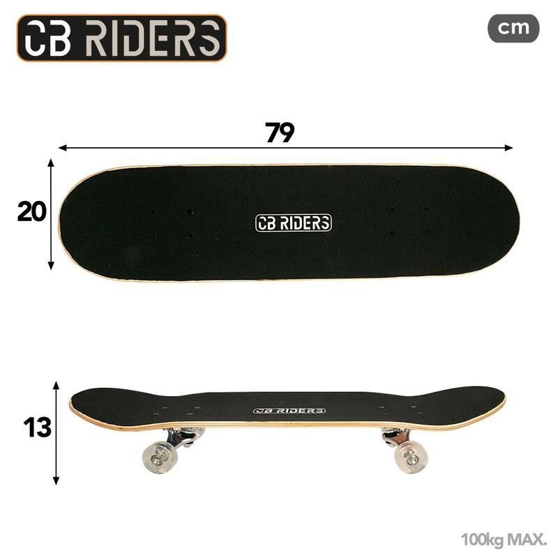 Skate infantil 4 rodas preto 79 cm CB Riders