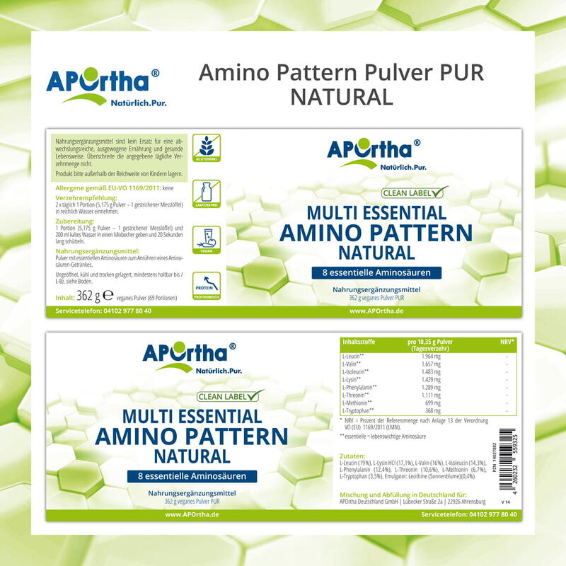 Amino Pattern Aminosäuren PUR - EAA mit BCAA - NATURAL - 362 g veganes Pulver
