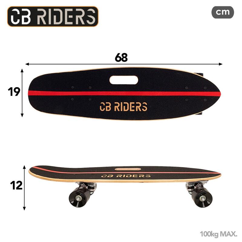 Skate infantil 4 rodas preto 68 cm c/alça CB Riders