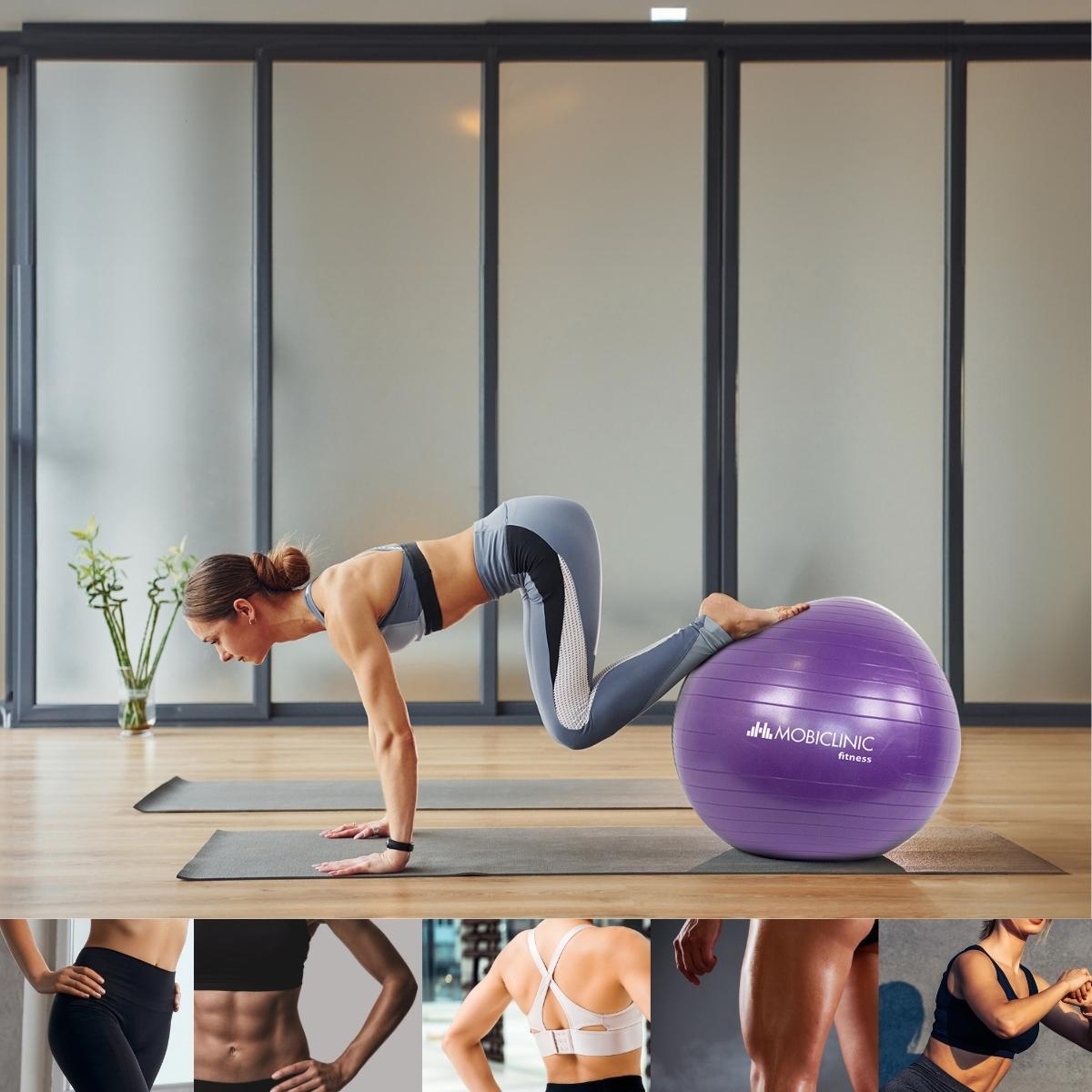 Pilatesbal 58 cm Anti-lek Fitnessbal Inclusief inflator Paars 6/8
