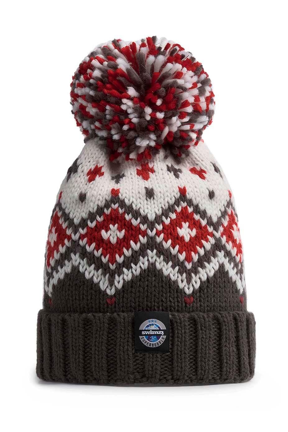 SWIMZI Graphite Red Tyrol Nordic Knit Reflective Superbobble Hat