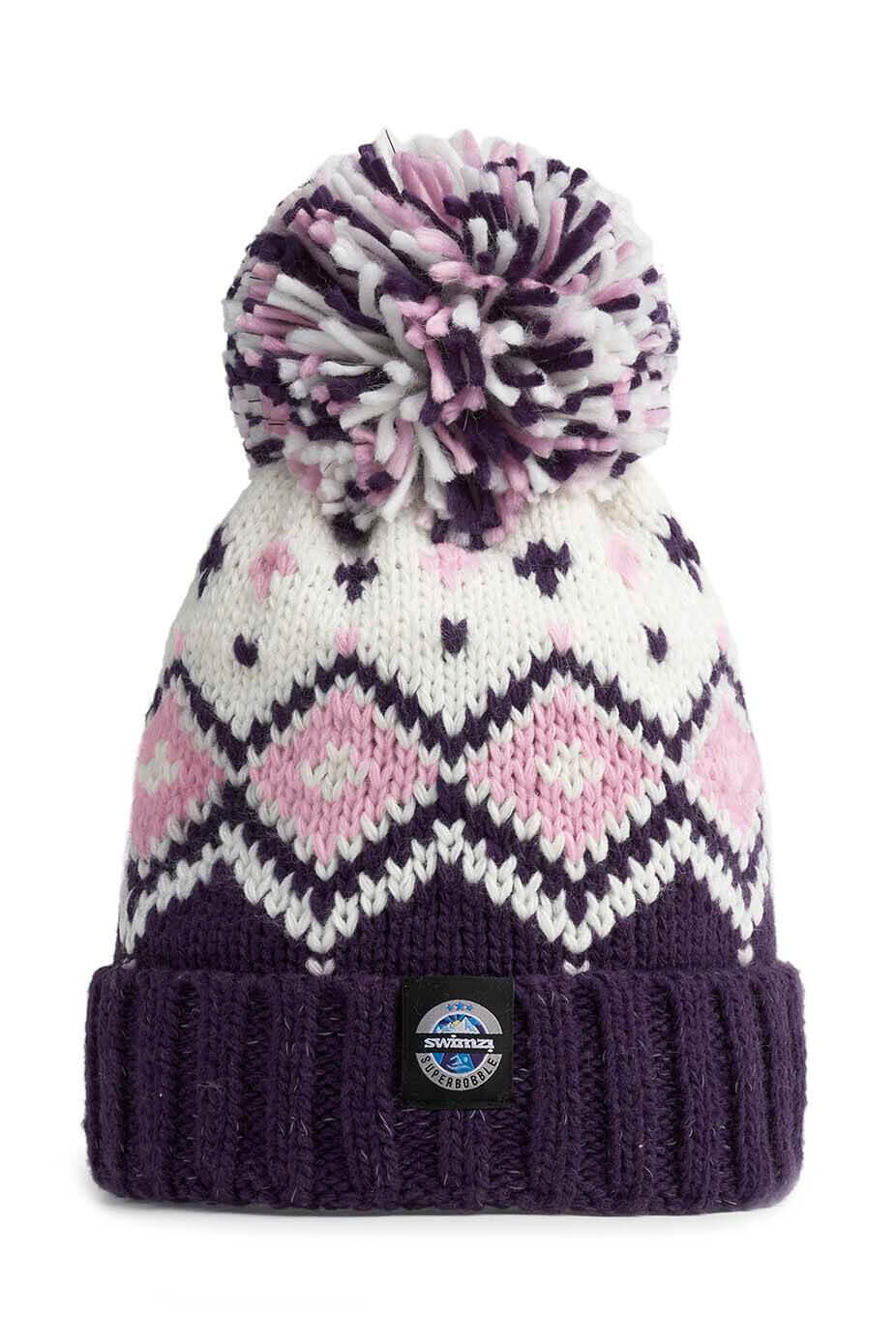SWIMZI Navy Pink Tyrol Nordic Knit Reflective Superbobble Hat