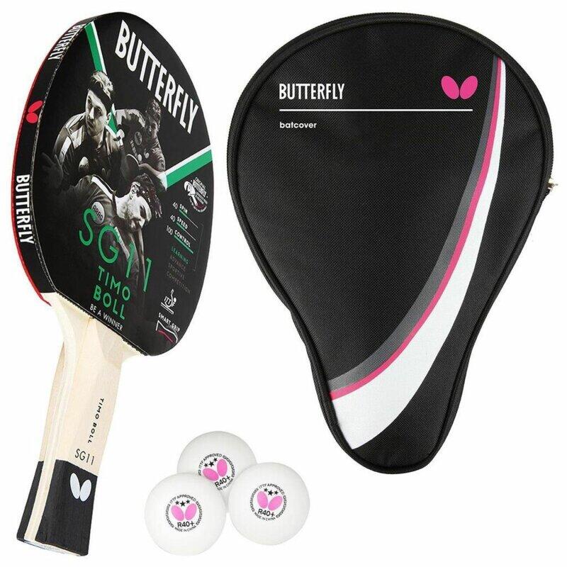 Butterfly 1x Timo Boll SG11 Tischtennisschläger + Hülle Drive Case + 3x TT Bälle