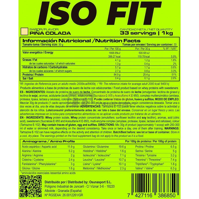 ISO Fit - 1Kg Piña colada de MASmusculo Fit Line