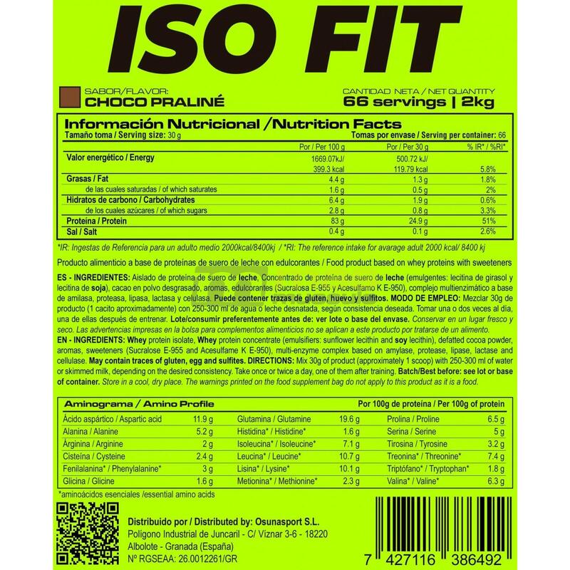 ISO Fit - 2Kg Chocolate Praliné de MASmusculo Fit Line