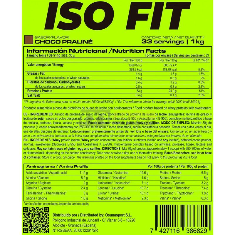 ISO Fit - 1Kg Chocolate Praliné de MASmusculo Fit Line