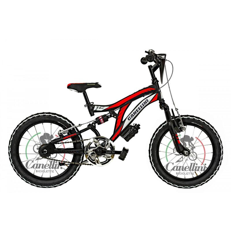 Bicicletta da bambino MTB Canellini Full Suspension Colorado 16" - Nero/Rosso