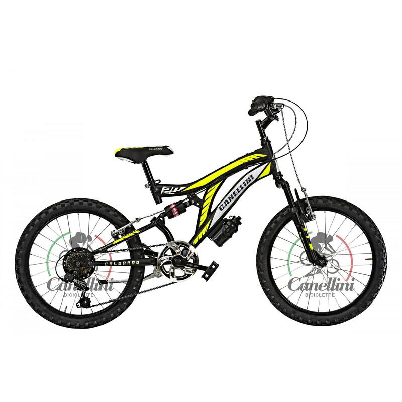 Kinderfiets MTB Canellini Volledige Suspensie Colorado 20" 6V - Zwart/Geel