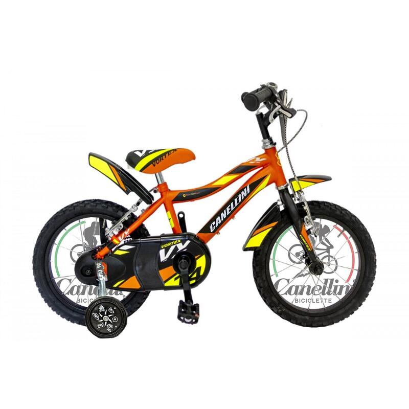 Bicicletă pentru băieți Canellini VORTEX 14" - Portocaliu/Negru/Galben