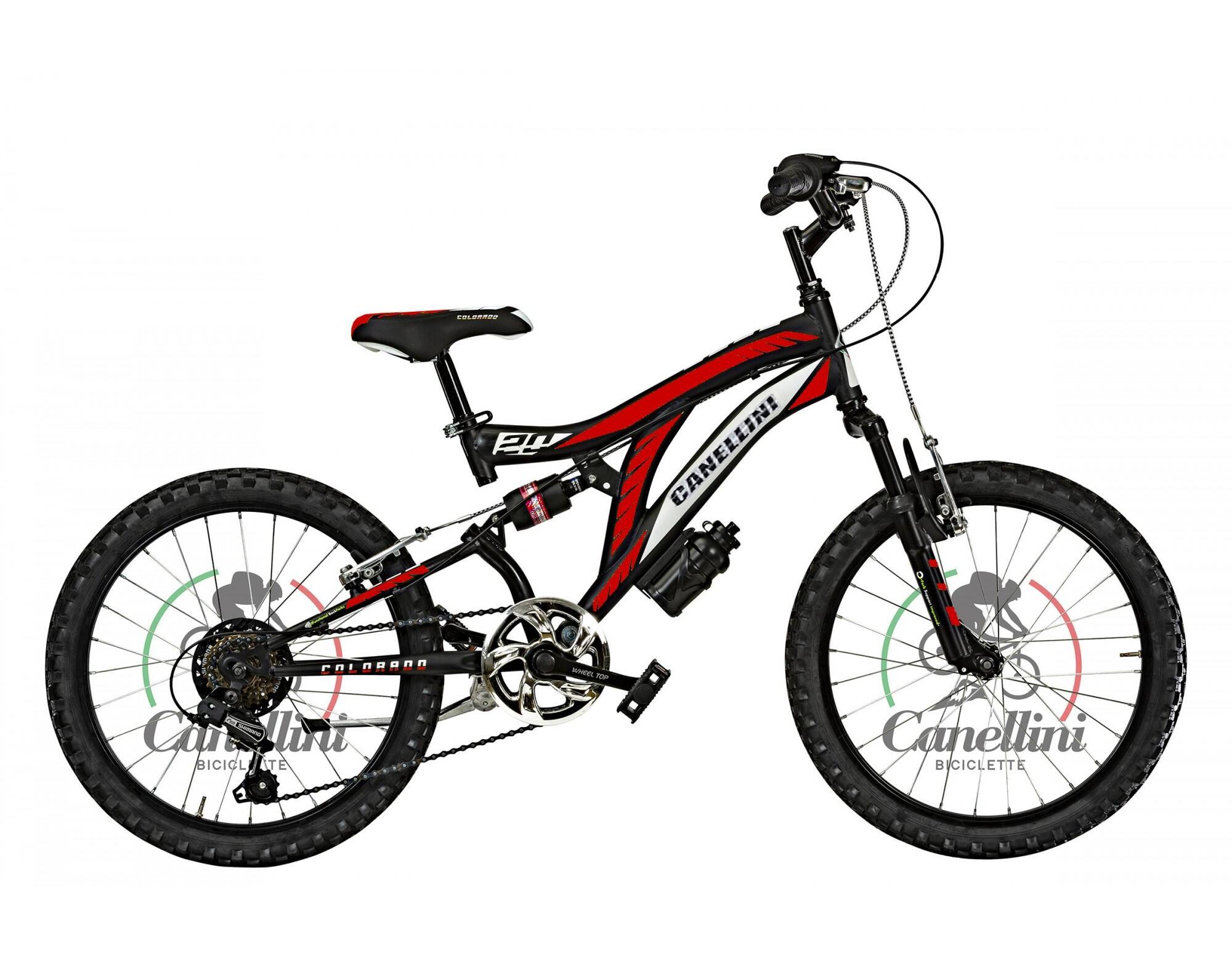 Bicicleta de criança btt canellini colorado 20" suspensão total - preto/vermelho