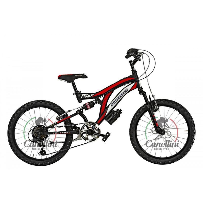 Kinderfiets MTB Canellini Volledige Suspensie Colorado 20" 6V - Zwart/Rood