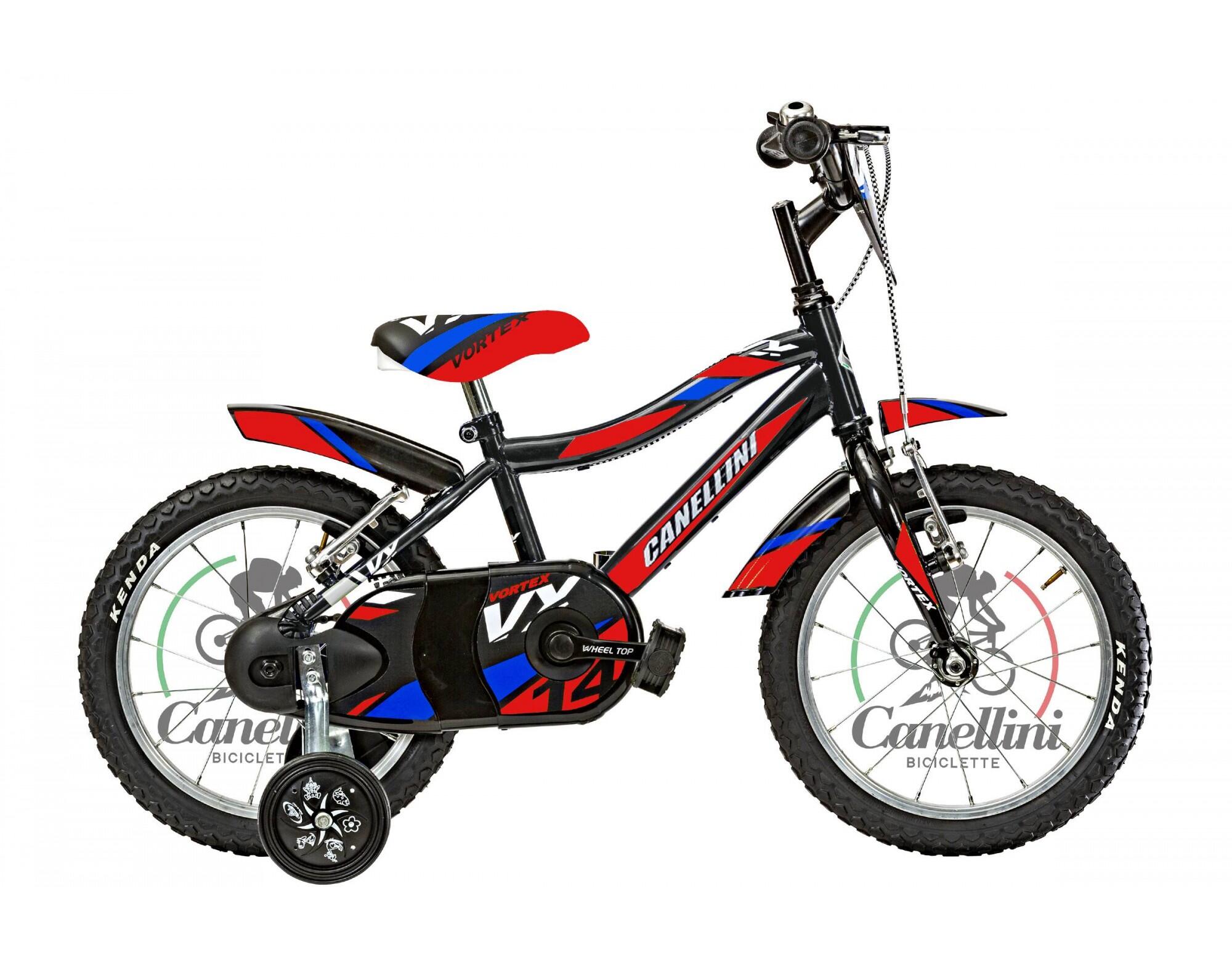 Bicicleta de criança btt canellini vortex 14" - preto/vermelho/azul