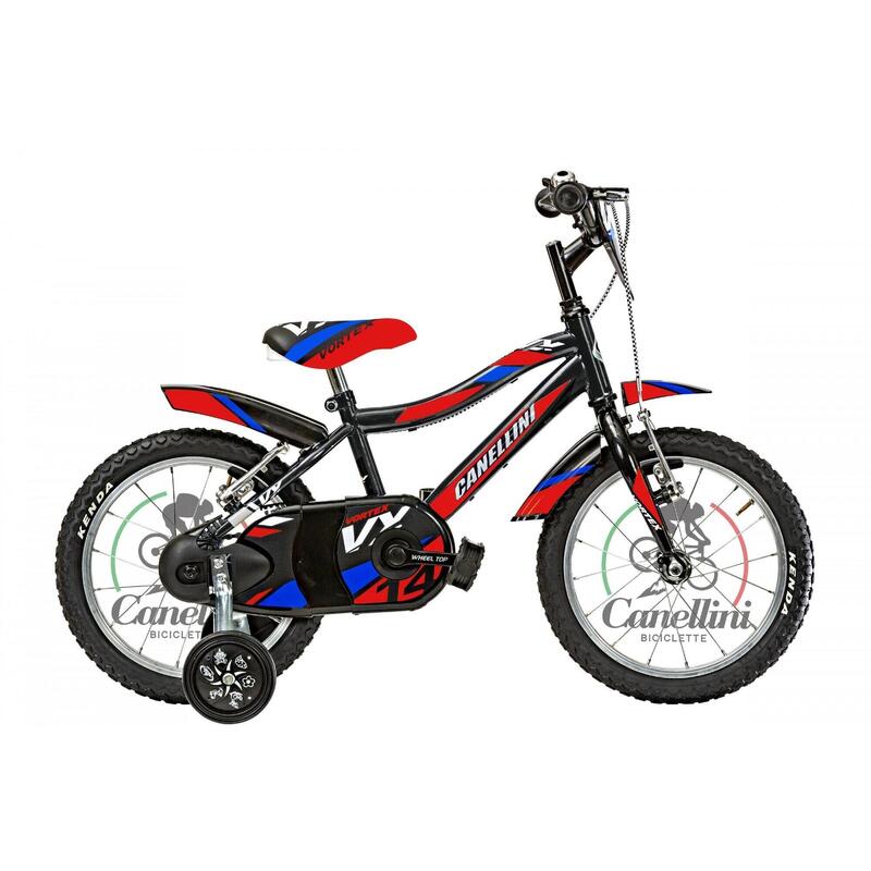 Bicicletă pentru băieți Canellini VORTEX 14" - Negru/Roșu/Albastru