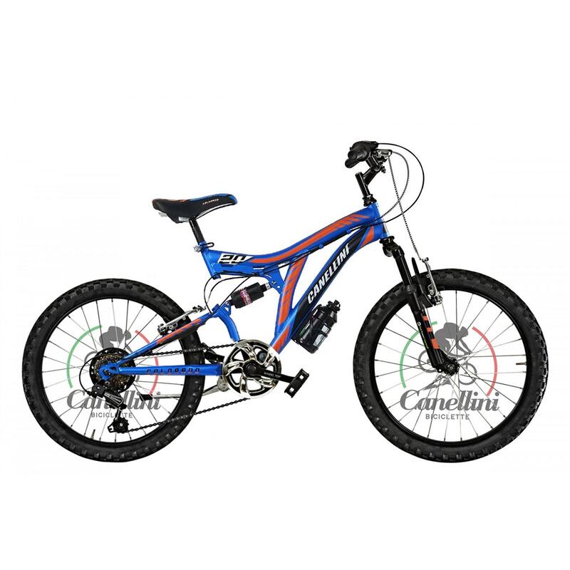 Bicicleta de criança BTT Canellini COLORADO 20" Suspensão Total - Azul/Laranja