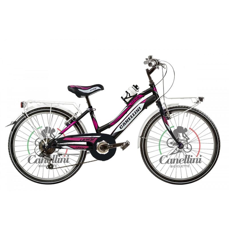 Bicicletta da bambina MTB Canellini LINCY 24" 6V - Nero/Fucsia