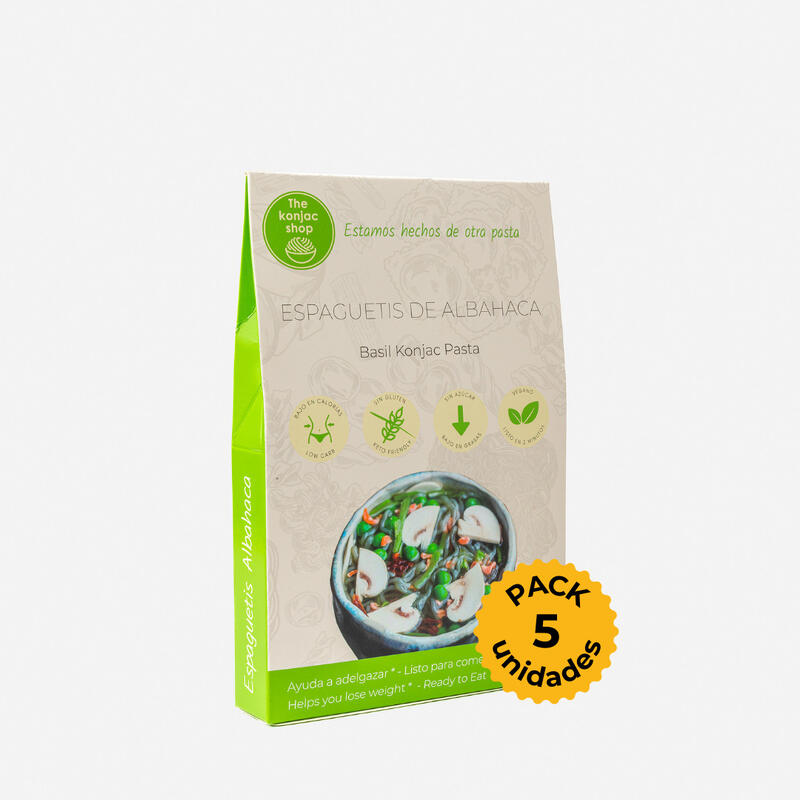 Espaguetis de albahaca de Konjac: Pack 5 unidades (200g/unidad)